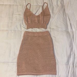 Light pink sparkle shimmer matching skirt set with spaghetti strap tank